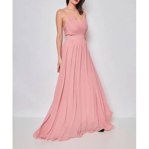 Robe Longue Vieux Rose Décolleté Croisé Et Découpes Latérales Taille 38
