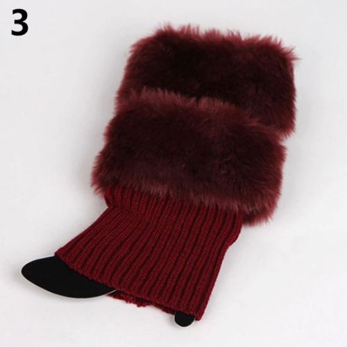 Femmes Automne Hiver Mode Fourrure Côtelé Bottes Poignets Bottes Toppers Jambières-Rouge Foncé