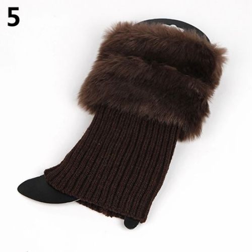 Femmes Automne Hiver Mode Fourrure Côtelé Bottes Poignets Bottes Toppers Jambières-Café