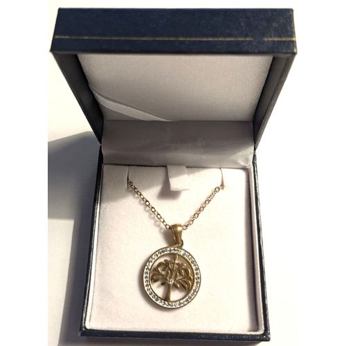 Arbre De Vie Doré Pendentif En Acier Inoxydable