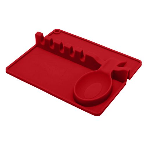 Repose-ustensiles de cuisine en silicone, 6 fentes, grand repose-cuillère et égouttoir pour comptoir de cuisine, support de batterie de cuisine résistant à la chaleur pour dessus de cuisinière-Rouge