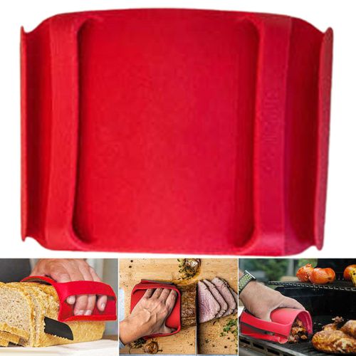Aide à la coupe de légumes en silicone Clip anti-brûlure Support de poignée chaude pour la cuisson et la cuisson Manchon de couverture de poignée d'assistance isolé thermiquement pour cuisinière de four à barbecue-Rouge