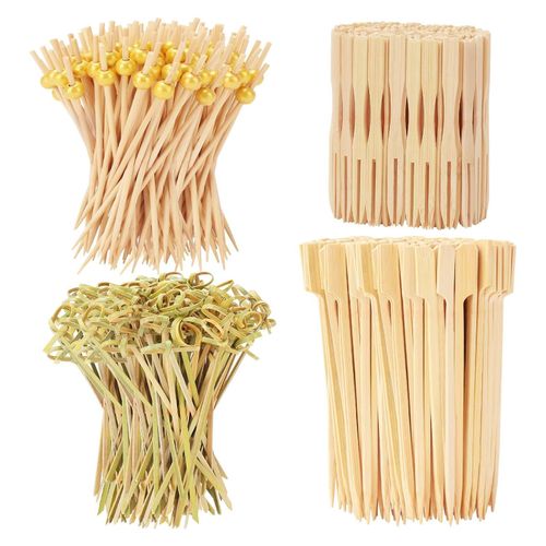 Lot De 500 Pics À Cocktail, 4 Styles Et 3 Tailles, Longues Brochettes En Bambou Pour Apéritifs, Boissons, Desserts, Bâtons Décoratifs En Bois Pour Fournitures De Fête