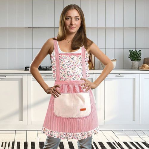Tablier de princesse élégant Tablier floral résistant aux taches avec bretelles réglables et poches Tablier respirant de cuisine et de jardinage pour femme-Rose