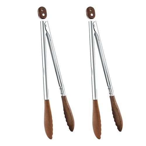Pinces En Bois Pour La Cuisson Pinces De Cuisine En Acier Inoxydable Clip Alimentaire Avec Mécanisme De Verrouillage Ensemble D'ustensiles De Cuisine Résistants À La Chaleur Pour Le Service De Grillades-B