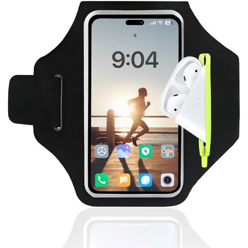 Asas-Brassard Telephone Sport,Brassard De Sport Avec Airpods Clé De Voiture Poche Zippée Pour Iphone 14 13 12 11 Pro Max Xr Xs X 8 7,Porte Telephone Course A Pied 6.8"" Pour Jogging(Noir)