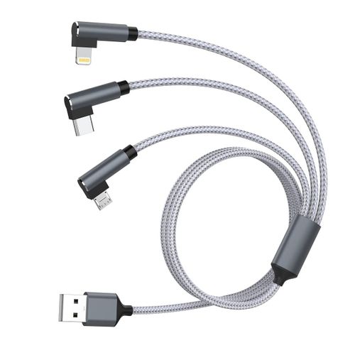 Asas-Câble De Charge Multi-Chargeur 3 En 1 À 90 Degrés En Nylon Tressé Avec Connecteur Iphoone/Micro/Usb De Type C Pour Iphoone,Android,Samsung,Huawei,Nexus,Nokia,Lg,Sony