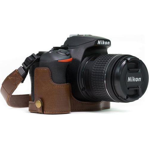 asas-Megagear Mg1171 Ever Ready-Demi Étui En Cuir Avec Bandoulière Compatible Avec Nikon D5600,D5500-Marron Foncé