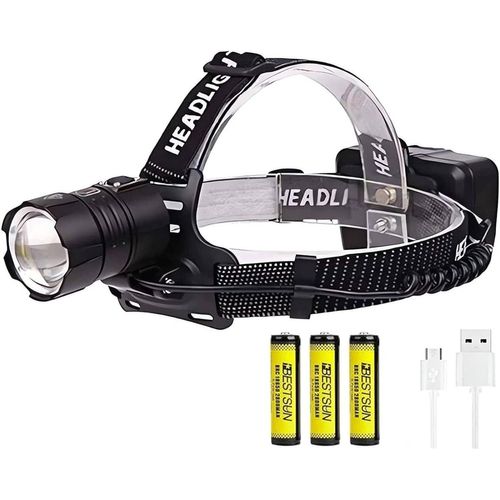 Asas-Lampe Frontale Led Rechargeable Super Lumineux 50000 Lumen Xhp70,Puissante Zoomable 3 Modes Étanche Torche Frontale Avec Pour Camping Pêche Spéléo Chasse Randonnée 3*18650 Batterie(Include)