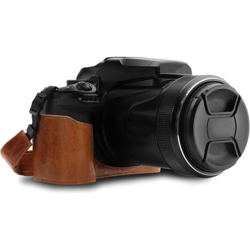 asas-Megagear Nikon Coolpix P1000 Ever Ready-Demi Étui En Cuir Avec Bandoulière