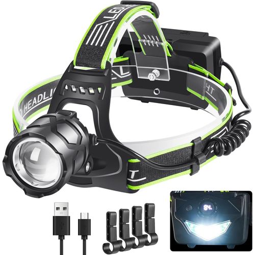 Asas-Lampe Frontale Led Rechargeable,Ultra Puissante 90000 Lumens Lampe Torche Led 5 Modes Avec Feu Arrière Rouge,9000 Mah Rechargeable Usb Lampe Frontale Pour Camping,Pêche,Cyclisme