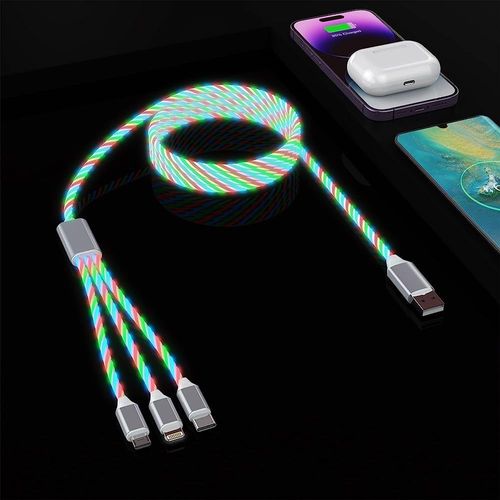 asas-Led Light Up Iphone Flowing 3-En-1 Chargeur Cables,[Mfi Certified ] Multi Charging Cablecâble Lightning Avec Usb-C&Micro Usb,Câble Lightning Incandescent Pour Apple Ios Iphone,Pad,Google,Android