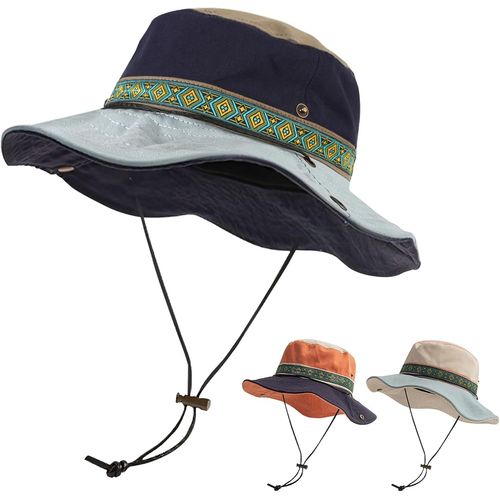 Asas-Chapeau De Soleil En Coton Pour Hommes Femmes Pliable Chapeaux De Pêcheur Safari Protection Uv Chapeau Boonie De Jardin Avec Mentonnière Ajustable Pour Le Camping,La Marche Et Les Voyages