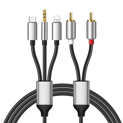 asas-Câble Rca Pour Iphone,Câble Audio Type C Vers 2Rca,Rca Vers Jack 3,5,Câble Lightning Vers Rca(Câble Audio 3 En 1),Compatible Avec Iphone,Samsung Galaxy,Huawei,Pour Voiture,Home Cinéma