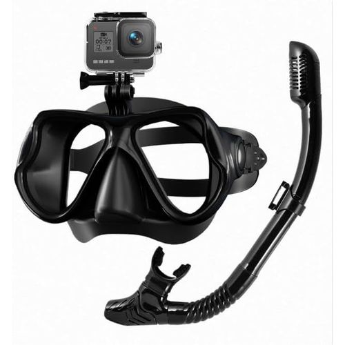 Asas-Masque Plongée Adulte,Masque Tuba Snorkeling Avec Support De Caméra,Tuba Frontal Natation,Lunettes De Plongée Panoramiques Anti-Buée Étanche En Verre Trempé Et Tuba Respiration Sèche