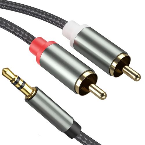 asas-Câble Rca Jack Audio Stéréo 3.5Mm,3.5Mm À 2 Rca Mâle Nylon Tressé Cordon Compatible Avec Tv Pc Smartphone Ampli Chaîne Hifi Barre De Son Home Cinéma Autoradio Enceinte