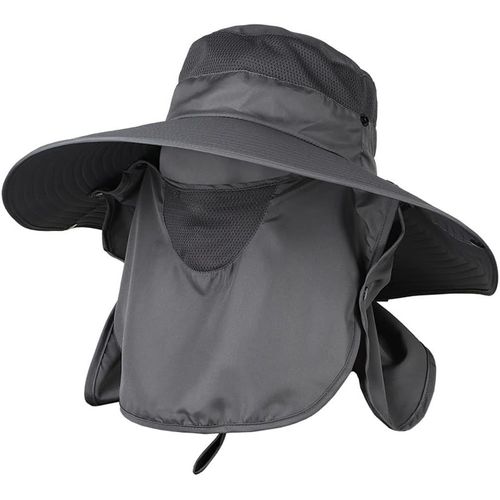 Asas-Casquette De Safari Homme Bob Chapeau De Soleil Extérieur Protection Solaire 360° Casquette Visière Large Bord Anti-Uv Avec Protège-Nuque Amovible Chapeau De Plage Pêche Camping Jardinage Voyage Eté