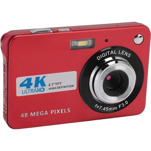 asas-Appareil Photo Numérique 48Mp 4K,Caméra De Vlogging Avec Zoom Numérique 8X,Appareil Photo Compact De Poche Anti-Secousse Avec Mise Au Point Automatique Avec Écran De 2,7(Rouge)