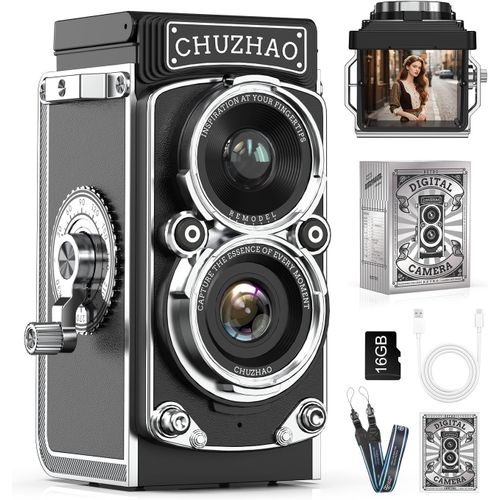 asas-Chuzhao Mini Appareil Photo Rétro Vintage 12 Mp 1080P Fhd Appareil Photo Numérique Tlr Mise Au Point Automatique Avec Carte Mémoire 16 Go Appareil Photo Compact Portable Pour Enfants,Adolescents
