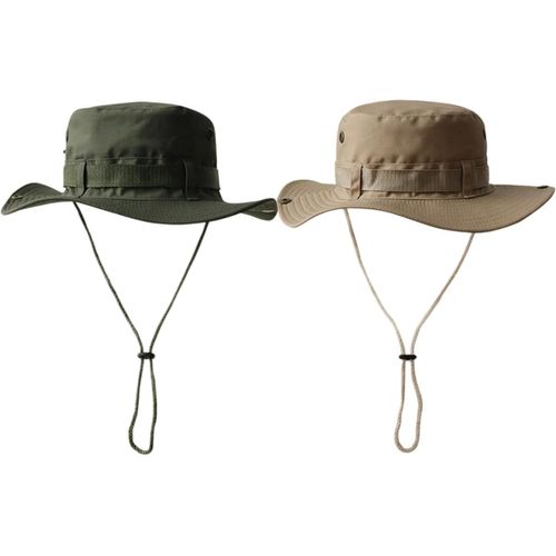 Asas-Lot De 2 Chapeaux De Pêcheur,De 55 À 59cm De Tour De Tête,De Safari Pour Homme,Avec Bord De 8cm,Protection Uv Pour La Randonnée Et Les Activités De Plein Air,Kaki Et Vert Armée
