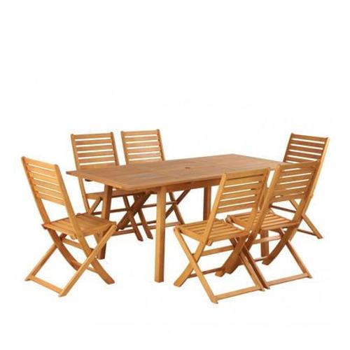 Drawer - Soili - Ensemble De Jardin 1 Table Extensible Et 6 Chaises En Bois D'eucalyptus - Marron