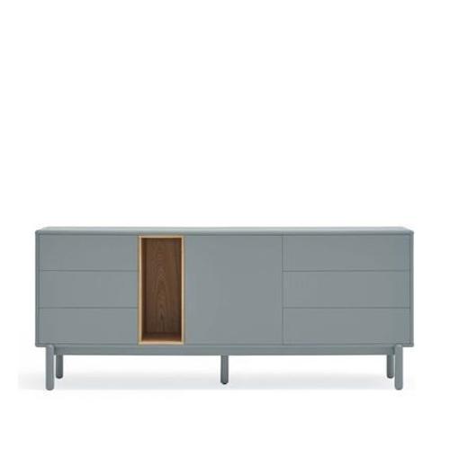 Teulat - Corvo - Buffet 1 Porte 6 Tiroirs En Bois L180cm - Gris