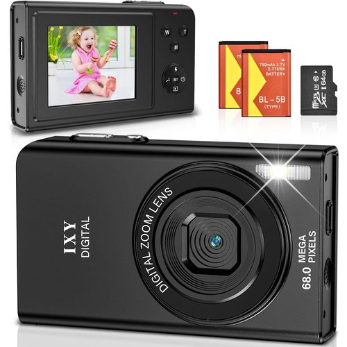 asas-Appareil Photo Numérique 68Mp 4K Compact Caméra Zoom Numérique 16X Digital Camera Avec Carte De 64 Go Pour Étudiant Adulte Débutant Cadeau(Noir)