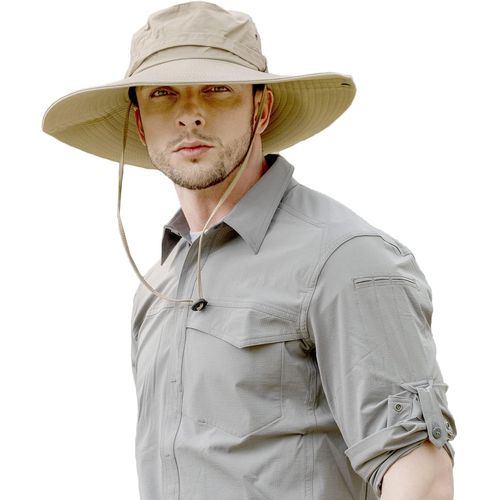 Asas-Chapeau De Soleil À Large Bord Pour Homme-Protection Uv-Chapeau De Safari-Chapeau De Pêche D'été,Plain Sliver Beige,Taille Unique