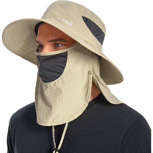 Asas-Chapeau De Soleil Respirant Upf 50+ Avec Couvre-Visage Amovible Et Rabat De Cou Chapeau Unisexe À Large Bord Résistant À L'eau Pour La Pêche La Randonnée L'extérieur Les Hommes Et Les Femmes