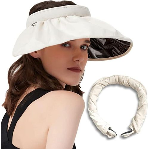 Asas-Visière Femme,Anti Uv Casquette Visière,Visiere Casquette,Large Bord Chapeau De Plage,Casquette De Protection Solaire,2 In 1 Casquette Visiere/Serre Tete