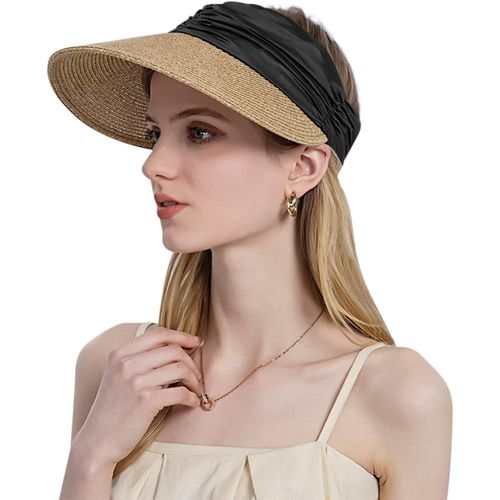 Asas-Casquette Visière En Paille Femme Uv Protection Chapeau De Paille D'été Haut Vid Avec Bandeau Élastique Extensible Visière De Soleil Pour Voyage Camping Randonné Cyclisme Pêche Golf