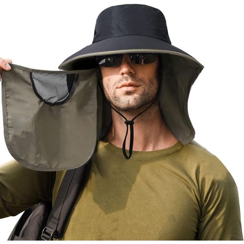 Asas-Chapeau Soleil Homme Avec Protection Cou Visage Détachable,Ete Anti Uv Outdoor Randonnée Chapeaux De Pêche Pliable,Étanche Bucket Hat Pour Safari Camping Randonnée Voyage Jardinier