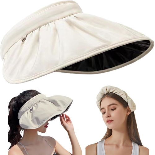 Asas-Pliable Visière Femme,2 En 1 Casquette/Serre-Tête,Anti-Uv,No Top Chapeau Soleil Protection Pour Sports De Plein Air,Beige