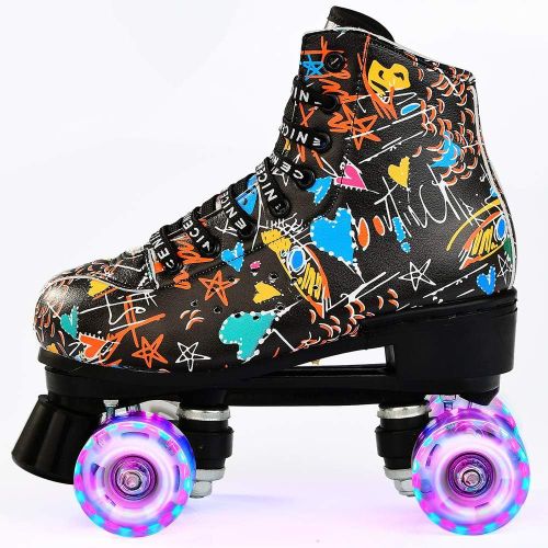 Asas-Patins À Roulettes Pour Femmes Et Hommes,Roller Chaussure Quad Classiques Avec Roues Led Allumées En Pu Pour Patins A Roulettes,Roller Enfant,Adolescent Et Adulte,Débutants En Extérieur Intérieur