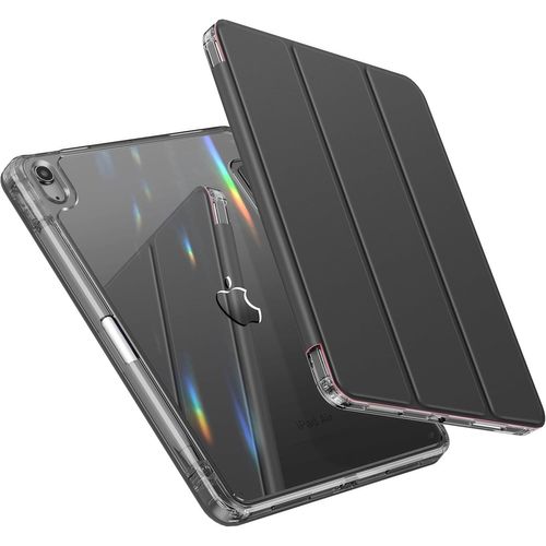 asas-Coque Pour Ipad Air 6/5/4,11/10,9 Pouces(2024/2022/2020)-Dos Dur Antichoc Cristal Clair & Porte-Stylo [Prend En Charge La Charge Sans Fil] & Sommeil Automatique/Réveil,Gris Foncé