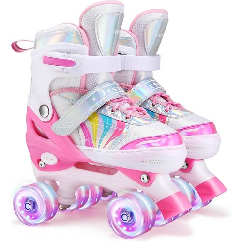 Asas-Roller Enfant Fille Patin A Roulette Fille Rollers Quad Avec 8 Roues Lumineuses Taille Réglable Pour Enfants