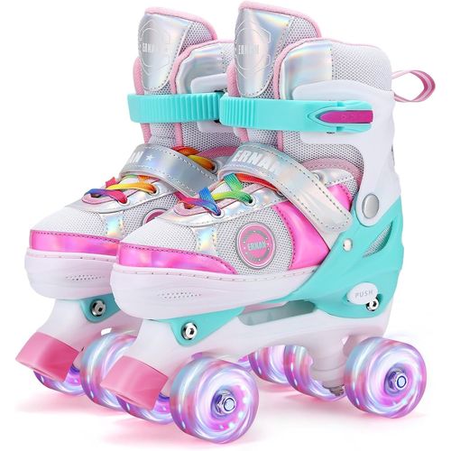 Asas-Patins À Roulettes Rollers Pour Enfants,Rollers Quad Pour Filles Garçon Taille Réglable,8 Patins À Roulettes Light Up Wheels Pour Filles Et Garçons Tout