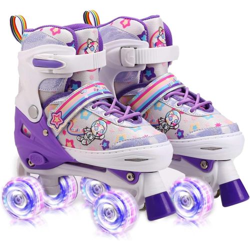 Asas-Roller Enfant Fille Patin A Roulette Fille Rollers Quad Avec 8 Roues Lumineuses,4 Taille Réglable Patins À Roulettes Confortables Pour Les Filles Et Les Garçons Et Débutants