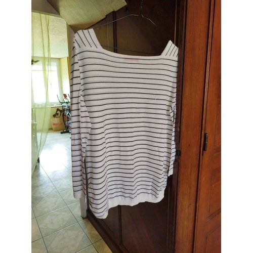 T-Shirt Blanc Rayures Guess M/38 Vintage