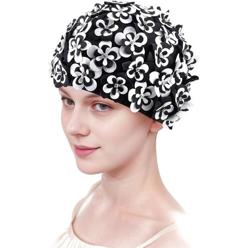 Asas-Bonnet De Bain Vintage À Pétales Floraux Pour Femmes Et Filles¿Turban De Natation Élastique Rétro Avec Fleurs,Strass