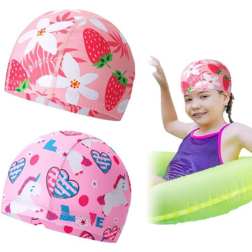 Asas-Bonnets De Bain,Lot De 2 Bonnets De Bain Pour Enfants,Bonnets De Bain En Tissu Pour Enfants,Bonnets De Bain Pour Filles,Bonnets De Bain Pour Filles De 2 À 8 Ans 