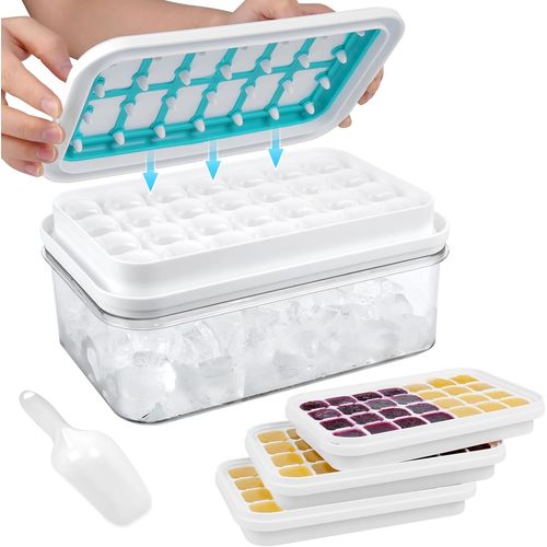 Asas-Bac A Glacons Avec Couvercle,3*28=84 Grilles,Bacs À Glaçons En Silicone,Moule À Glaçons Avec Boîte De Rangement Et Pelle,Bac À Glaçons Réutilisable Pour Nourriture Bébé Whisky Café Boissons