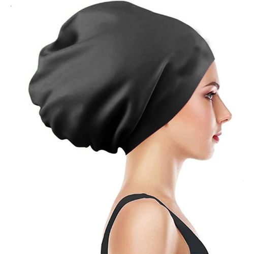 Asas-Bonnet De Bain Pour Femme Et Homme-En Silicone-Pour Cheveux Longs-Extra Large-Noir 