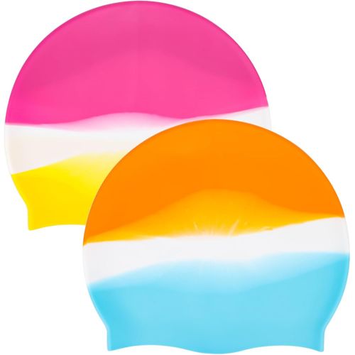 Asas-Lot De 2 Bonnets De Bain Pour Adultes Hommes Et Femmes Cheveux Longs Été Protection Oreilles Bonnet De Bain Enfants Et Adolescents Bande En Silicone Élastique Confortable Antidérapant Anti-Rayons 