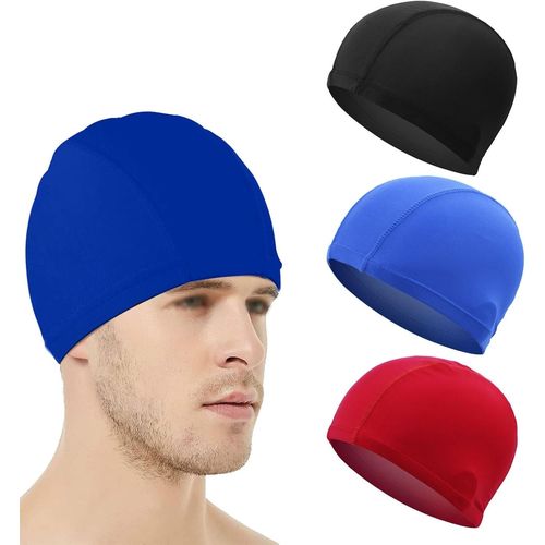 Asas-Bonnet De Bain En Tissu Confortable 3 Pièces Confortable Bonnets De Bain Légers Bonnet De Bain En Nylon Et Élasthanne Pour Cheveux Longs Et Courts Bonnets De Bain Pour Filles Garçons Femmes Hommes 