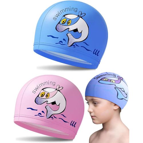 Asas-2 Pièces Bonnet De Bain En Silicone Pour Enfants-Garçons Et Filles-Qualité Supérieure,Confortable Et Extensible-(Bleu+Rose) 