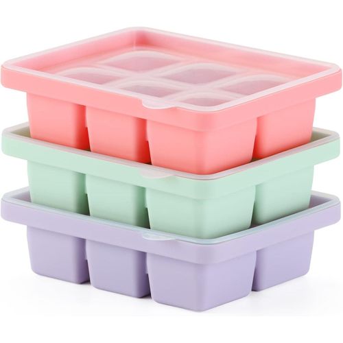 Asas-3 Pcs Moule À Glaçons,Large Bac À Glaçons Avec Couvercle Empilables Et Lavables Au Lave-Vaisselle,En Siliconepour Whisky,Les Cocktails Et Les Collations Pour Bébé Boissons,Sans Bpa