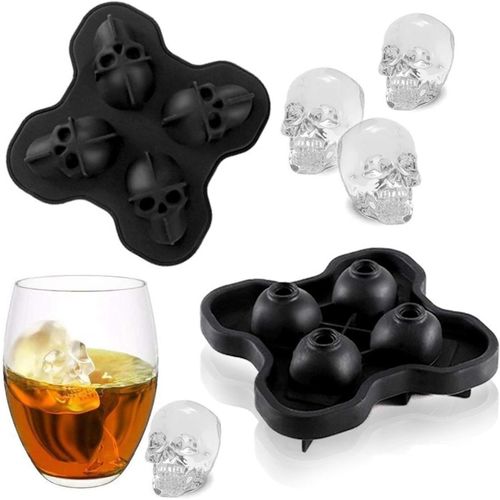 Asas-Glaçon Crâne Moule À Glaçons 3d Quatre En Un La Glacière En Silicone De Conception Créative Bricolage Peut Être Utilisée Pour Faire Des Cocktails Du Whisky La Bière Chocolat 2 Pièces Du Noir