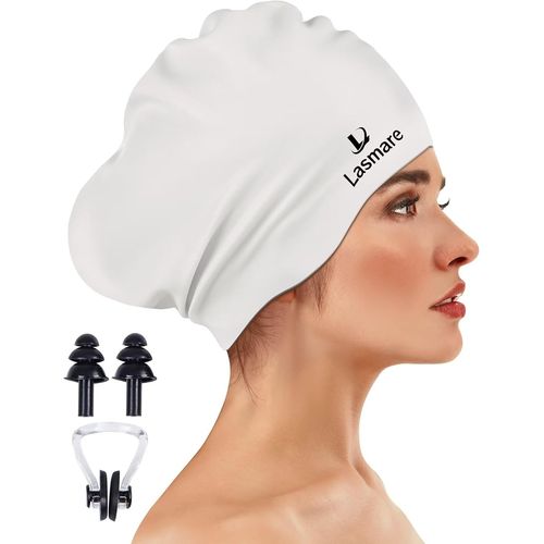 Asas-Grand Bonnet De Bain Pour Cheveux Longs Avec Plus De Place Pour Homme Et Femme,Bonnet De Bain En Silicone Pour Cheveux Longs Et Épais Avec Bouchons D'oreille,Pince-Nez,Chapeau De Bain Imperméable 