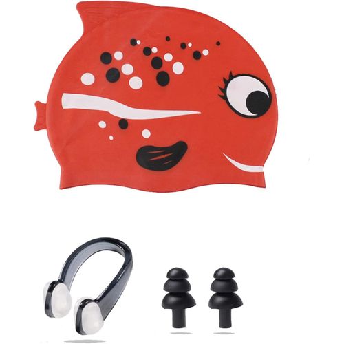 Asas-Bonnet De Bain Pour Enfants,Chapeau De Bain Imprimé Pour Enfants,Polyester,Élasthanne,A Set Pince-Nez Et Bouchons D'oreille Pour Jeunes Garçons Filles Bébé Avec 